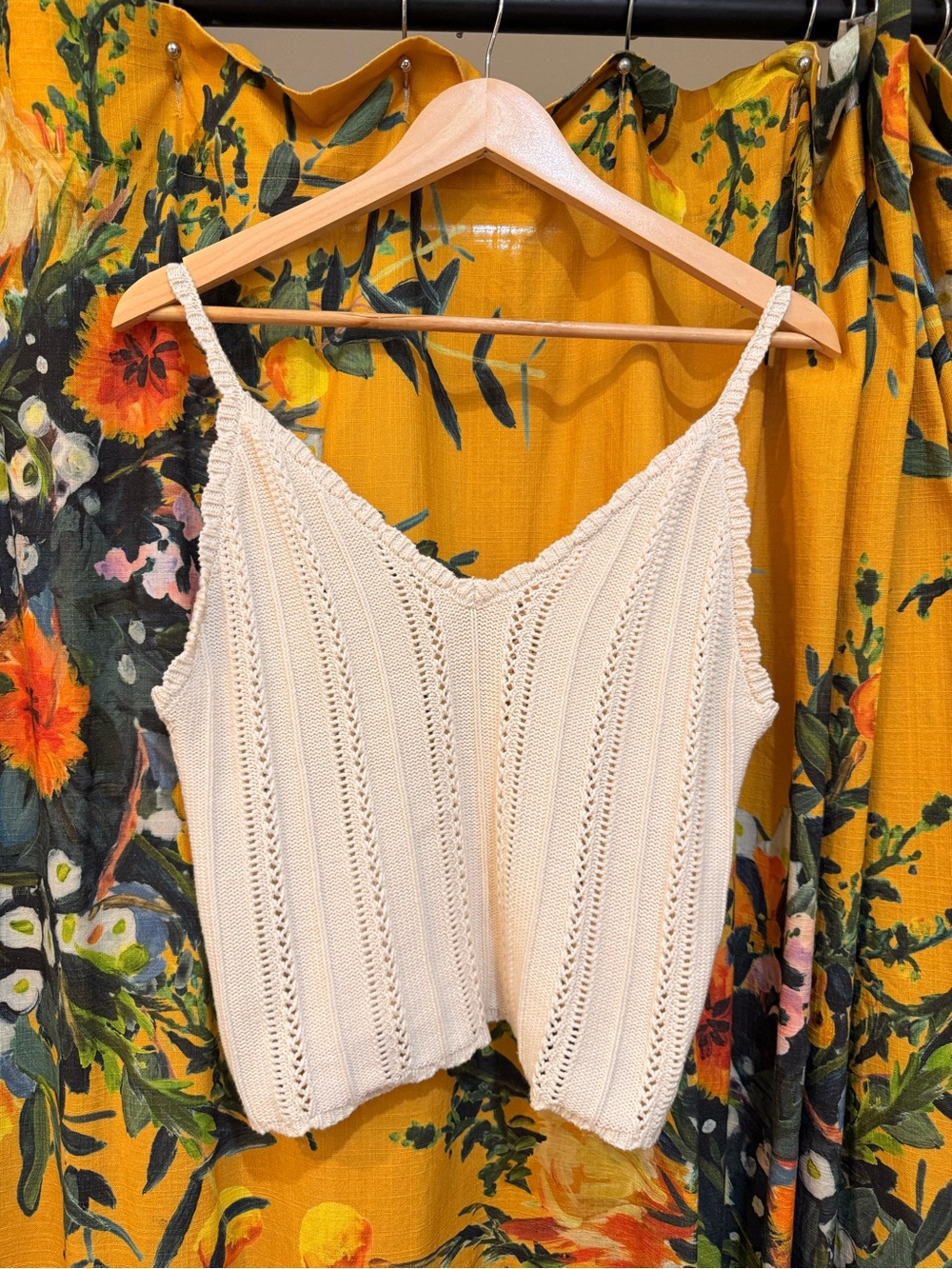 Cream Knit V-Neck Tank Top